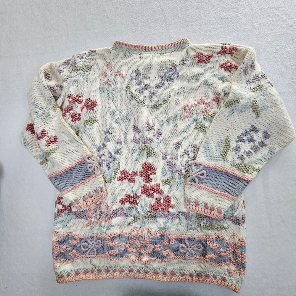 Cullinane Knitted by Hand Floral Cottagecore Ramie Cotton Sweater Sm. Pink Cream - Picture 11 of 11